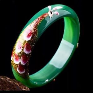 Natural Green Bracelets Colored Drawing Peacock